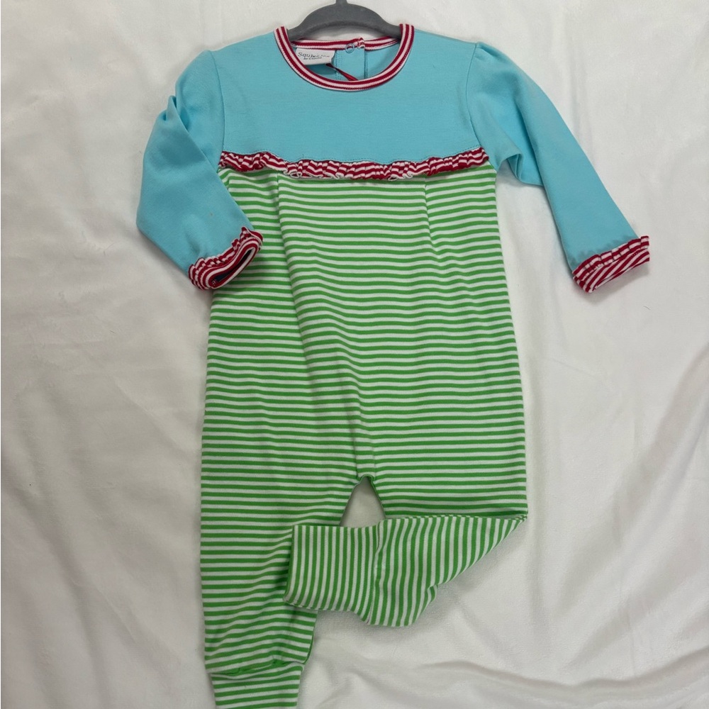 Squiggles by Charlie Striped Green and Blue Baby Boy’s Romper